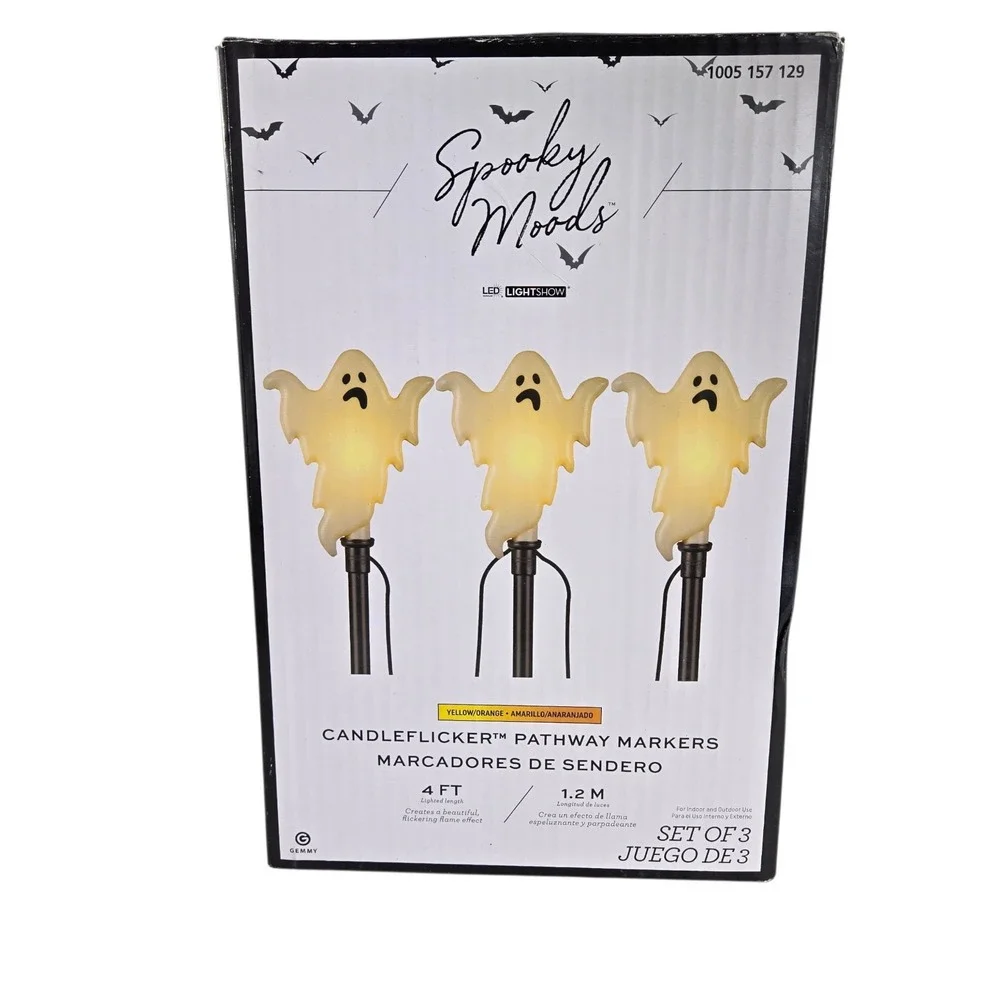 Gemmy Spooky Moods Ghost LED Candleflicker Pathway Markers Set of‎ 3 #226286